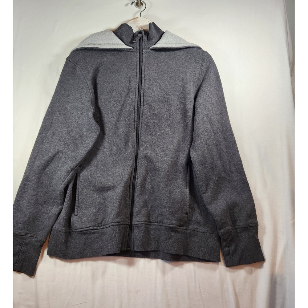Tuff Athletics Womens XL Gray Full Zip Hoodie Waffle Knit Hood Thumbholes